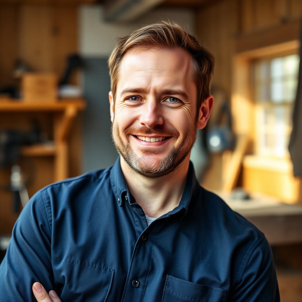 Portrait of Joel, co-founder of Better Trade Sites, in his workshop