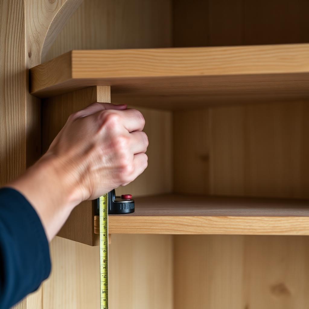 Joiner fitting a bespoke oak alcove shelf
